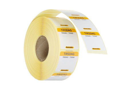 Daglige fødevaresikkerhedsetiketter, til flergangsbrug, let aftagelige , HENDI, Tuesday, Gul, 1000 pcs., 25x25mm