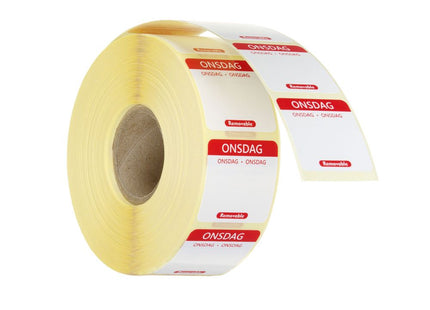 Daglige fødevaresikkerhedsetiketter, til flergangsbrug, let aftagelige , HENDI, Wednesday, Rød, 1000 pcs., 25x25mm