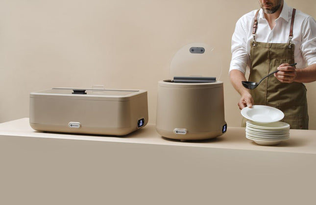 Chafing dish UNIQ, HENDI, designet af Robert Bronwasser, GN 1/1, beige, 230V/700W, 607x402x(H)245mm