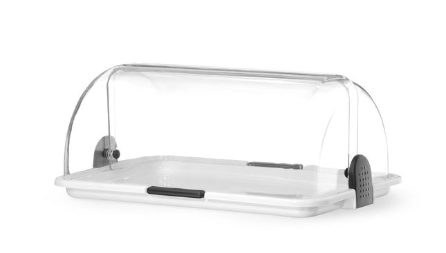 Roll-top display, HENDI, Enkelt, Hvid, 465x315x(H)195mm, Rektangulær