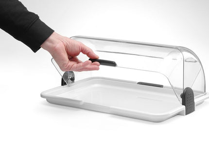 Roll-top display, HENDI, Enkelt, Hvid, 465x315x(H)195mm, Rektangulær