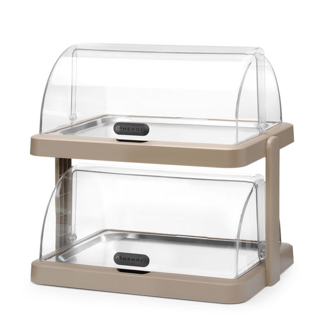 Roll top køledisplay Duo UNIQ, HENDI, designet af Robert Bronwasser, Dobbelt, beige, 480x355x(H)480mm, Rektangulær