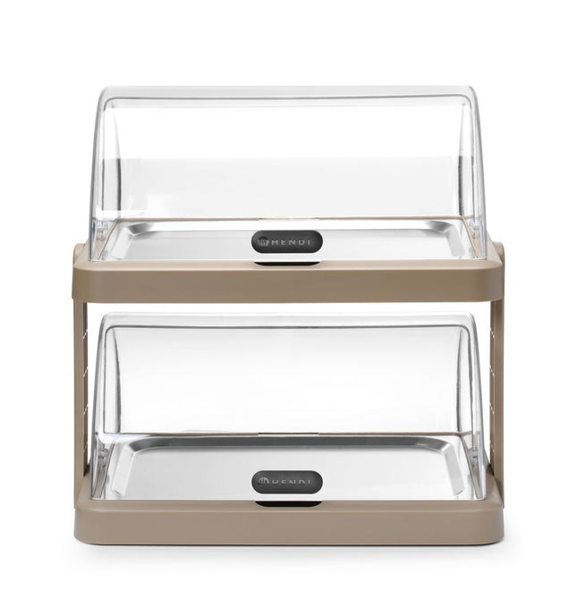 Roll top køledisplay Duo UNIQ, HENDI, designet af Robert Bronwasser, Dobbelt, beige, 480x355x(H)480mm, Rektangulær
