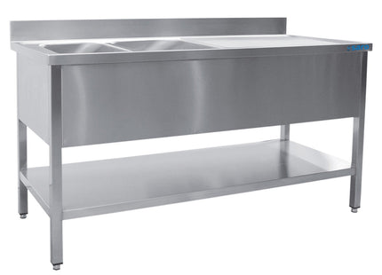 Bord med vask - To kar - vask venstre - 600 x 1200 mm