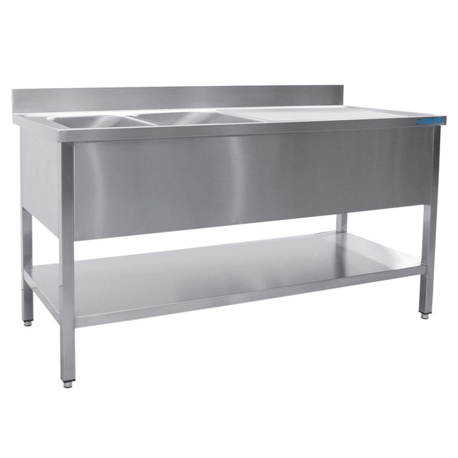 Bord med vask - To kar - vask venstre - 600 x 1400 mm