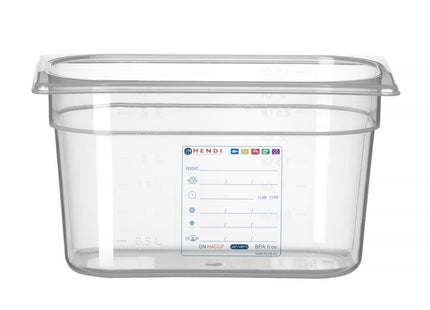 Beholder GN 1/4 HACCP, HENDI, GN 1/4, 3,5L, gennemsigtig, 265x162x(H)150mm