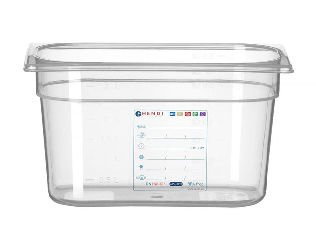 Beholder GN 1/4 HACCP, HENDI, GN 1/4, 3,5L, gennemsigtig, 265x162x(H)150mm