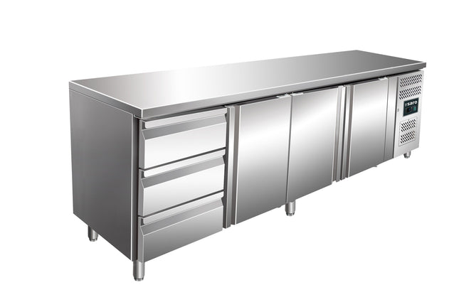 Kølebord med 3 låger og 1x 3 skuffesæt,
model KYLJA 4130 TN