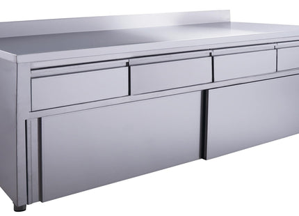 Skydedørsskab - 4 skuffer.2000X700mm med opstand