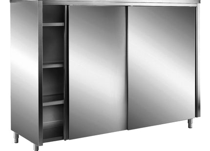 Opbevaringsskab i rustfrit stål med skydedøre - AISI 430 - fladt tag - 1200 x 600 mm