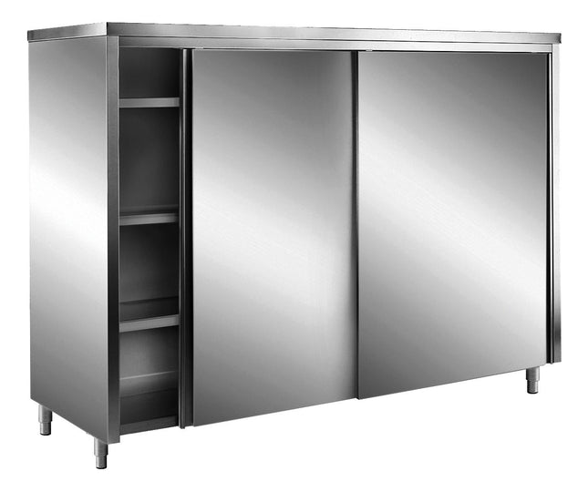 Opbevaringsskab i rustfrit stål med skydedøre - AISI 430 - fladt tag - 1200 x 600 mm