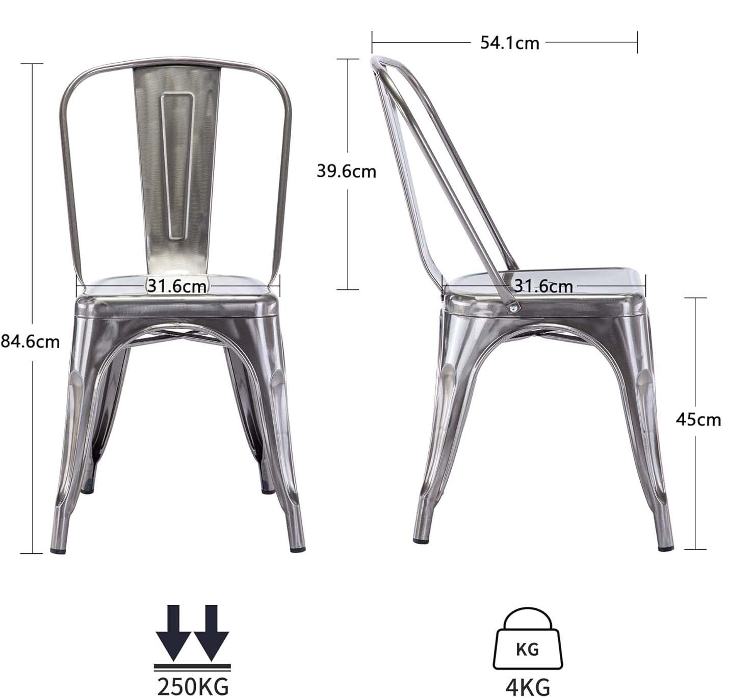Bistrostole - 4 stk stole i rustfri stål