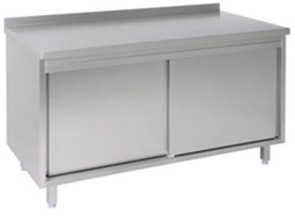 Arbejdsskab med skydedøre med bagkant og mellemhylde – B 1900 x T 700 x H 850 mm