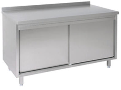 Arbejdsskab med skydedøre uden bagkant med mellemhylde – B 1900 x T 600 x H 850 mm