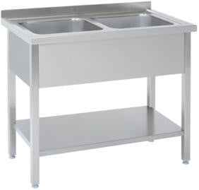 Dobbeltvask T 600 med bundhylde – B 1200 x T 600 x H 850 mm