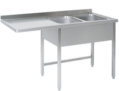 Dobbelt vaskecenter uden bundhylde med (afsætningsplade til venstre) – B 1800 x T 600 x H 900 mm