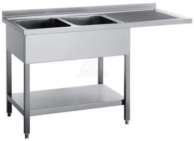 Dobbelt vaskecenter med bundhylde (afsætningsplade til højre) – B 1500 x T 600 x H 900 mm