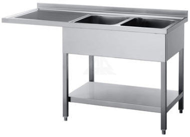 Dobbelt vaskecenter med bundhylde (afsætningsplade til venstre) – B 1900 x T 600 x H 900 mm