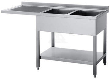 Dobbelt vaskecenter med bundhylde (afsætningsplade til venstre) – B 1600 x T 700 x H 900 mm