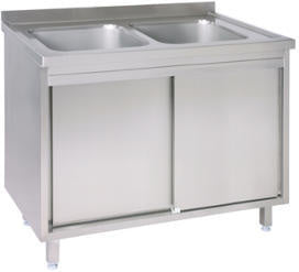 Dobbelt vaskeskab T 600 med skydedøre uden afsætningsplade – B 1400 x T 600 x H 850 mm