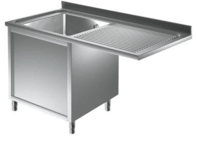 Enkelt vaskecenter med hængslede låger og (afsætningsplade til højre) – B 1600 x T 600 x H 900 mm