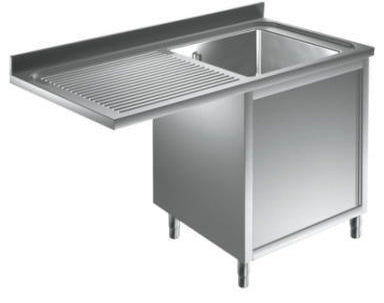 Enkelt vaskecenter med hængslede låger og (afsætningsplade til venstre) – B 1500 x T 700 x H 900 mm