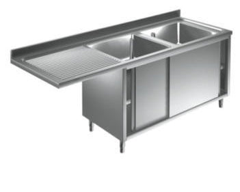 Dobbelt vaskecenter med skydedøre og (afsætningsplade til venstre) – B 1800 x T 600 x H 900 mm