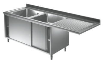 Dobbelt vaskecenter med skydedøre og (afsætningsplade til højre) – B 1800 x T 700 x H 900 mm