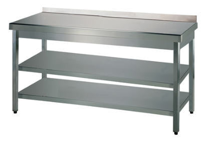 Arbejdsbord med bagkant med bund- og mellemhylde – B 1000 x T 600 x H 850 mm
