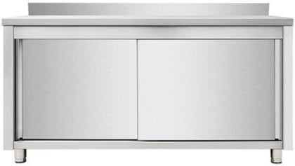 Arbejdsskab med skydedøre med bagkant og mellemhylde – B 1200 x T 600 x H 850 mm