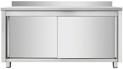 Arbejdsskab med skydedøre med bagkant og mellemhylde – B 1500 x T 700 x H 850 mm