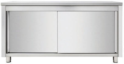 Arbejdsskab med skydedøre uden bagkant med mellemhylde – B 2000 x T 600 x H 850 mm