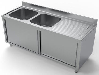 Dobbelt vaskeskab med afsætningsplade til højre – B 2000 x T 700 x H 850 mm