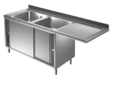 Dobbelt vaskecenter med Skydedør og (afsætningsplade til højre) – B 1600 x T 600 x H 900 mm