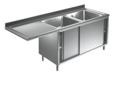 Dobbelt vaskecenter med Skydedør og (afsætningsplade til venstre) – B 1800 x T 600 x H 900 mm