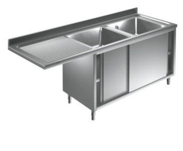 Dobbelt vaskecenter med Skydedør og (afsætningsplade til venstre) – B 1600 x T 700 x H 850 mm