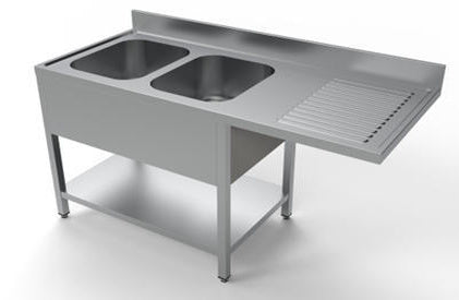 Dobbelt vaskecenter 600 med bundhylde afsætningsplade højre til selvmontering – B 1800 x T 600 x H 900 mm