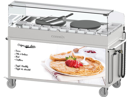 Vogn med dobbelt elektrisk crêpeplade - 40 cm - indbygget