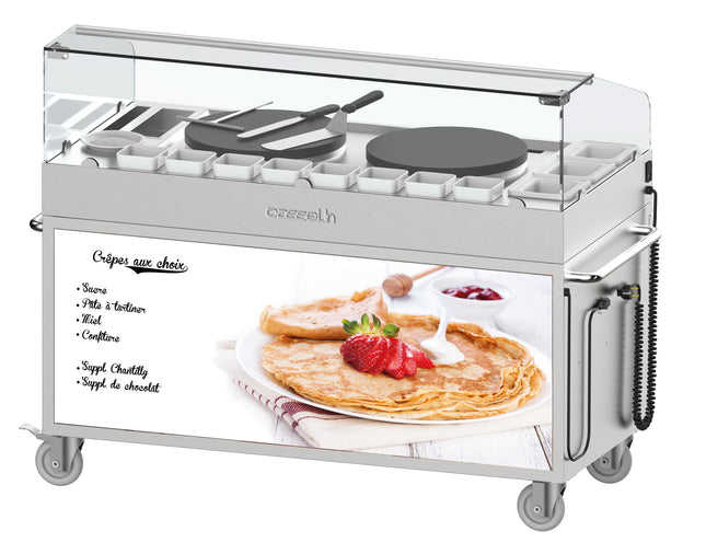 Vogn med dobbelt elektrisk crêpeplade - 40 cm - indbygget