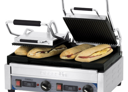 Dobbelt kontaktgrill Premium rillet - glat med timer