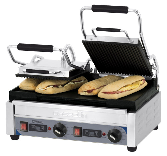 Dobbelt kontaktgrill Premium rillet - glat med timer