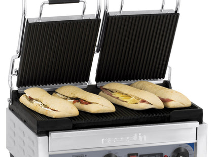 Dobbelt kontaktgrill Premium rillet - rillet med timer