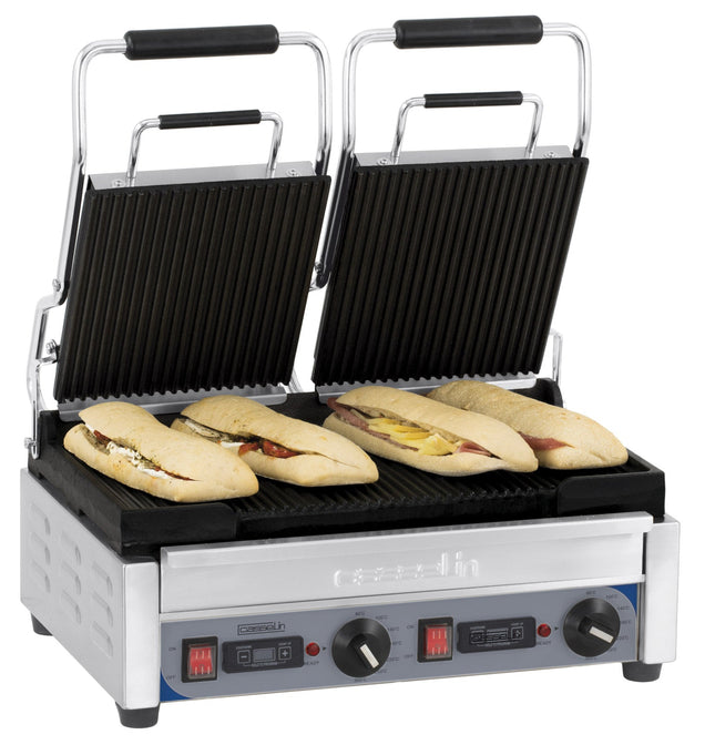 Dobbelt kontaktgrill Premium rillet - rillet med timer