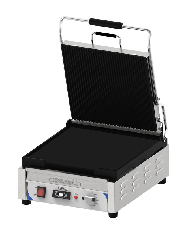 Kontaktgrill Premium rillet - glat med timer - XL