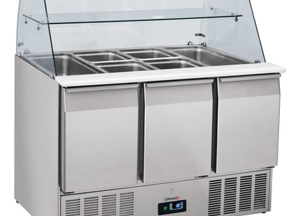 Saladette med glaslåge 3 display GN 1/1