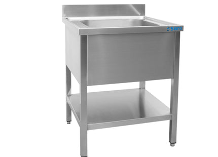 Bord i rustfrit stål med vask - centreret - 700 x 700 mm