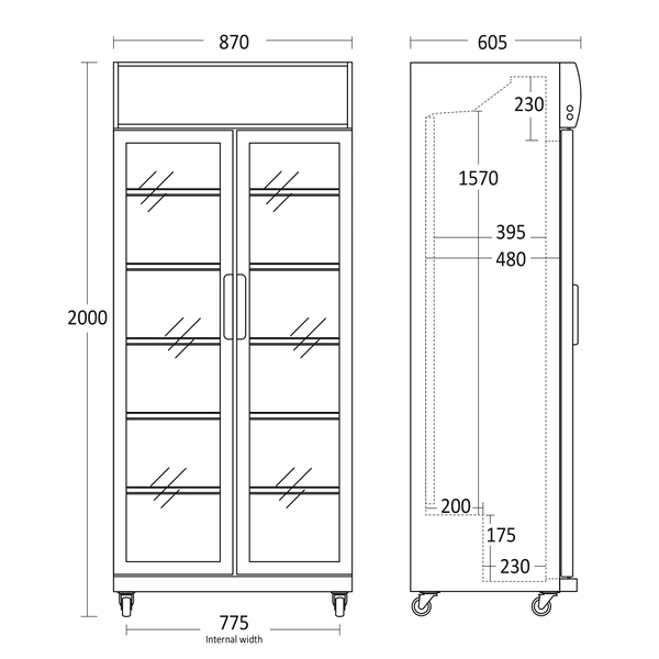 Displaykøleskab - 2 låger - 569 liter - sort - SD 881 BHE