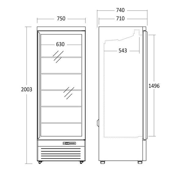 Displaykøleskab - 1 låger - 614 liter - sort