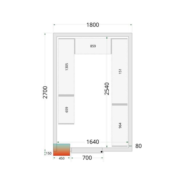 Kølerum 80 mm - CR 180x270x212 NF