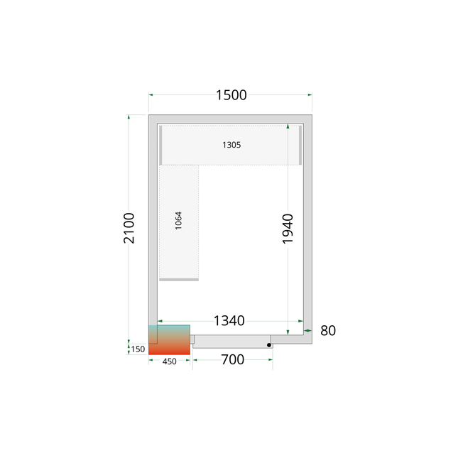 Kølerum 80 mm - CR 150x210x212 NF